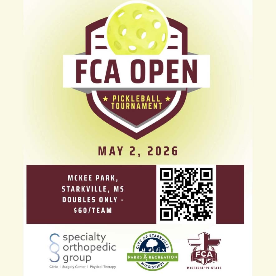 PickleballState's tweet photo. ￼• “FCA Open Tournament”

Pickleball Tournament in Starkville, Mississippi
May 2, 2026

https://t.co/g9EiyeMydr https://t.co/hU0M5f9bCd