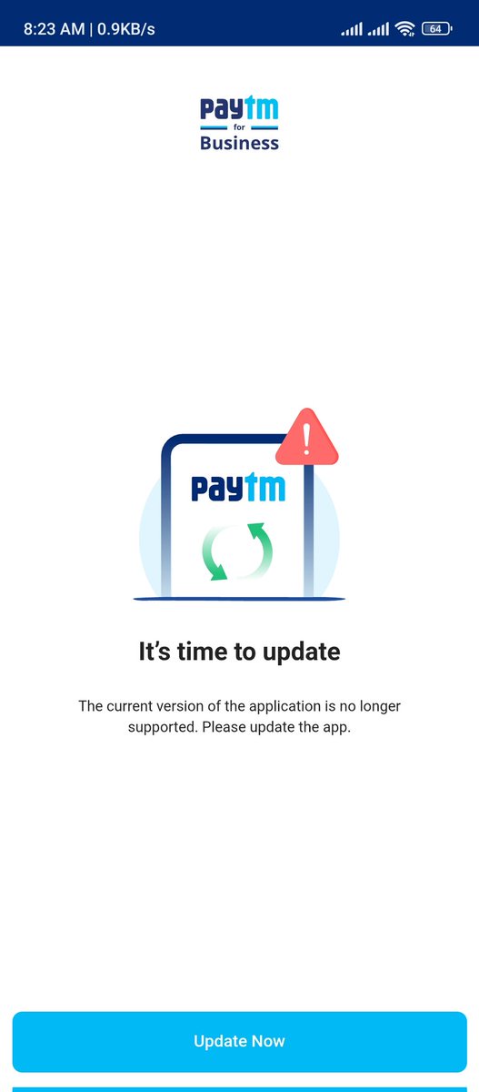 Rubiisagar's tweet image. @PaytmCare @Paytm यह क्या मज़ाक है? ऐप खोलने पर 'Update Now' का एरर आ रहा है, लेकिन Google Play Store पर कोई अपडेट उपलब्ध नहीं है। न ऐप चल रहा है और न ही अपडेट हो रहा है। इस तकनीकी समस्या को तुरंत ठीक करें, काम रुका हुआ है! 😡 #Paytm #PaytmBusiness #TechnicalGlitch
