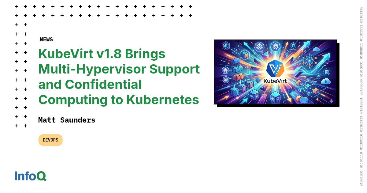 InfoQ's tweet image. #KubeVirt 1.8 is out.

The biggest update: a new Hypervisor Abstraction Layer (HAL) enabling support for hypervisor backends beyond KVM.

More details on #InfoQ ⇨ bit.ly/4bYyPRD

#DevOps #Kubernetes #VirtualMachines #opensource #CNCF