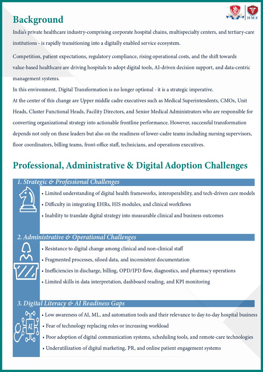 sandeeprt2004's tweet photo. 3 day #MDP (Management Development Program) #MGUMST(Mahatma Gandhi University of Medical Sciences &amp; Technology, #JAIPUR)- “DIGITAL TRANSFORMATION, AI and DATA DRIVEN HOSPITAL MANAGEMENT" (23rd April -25th April.2026)   pl contact: drsandeepnarula@mgumst.org 8058760911/8209425385 https://t.co/H7T2PEYYYj