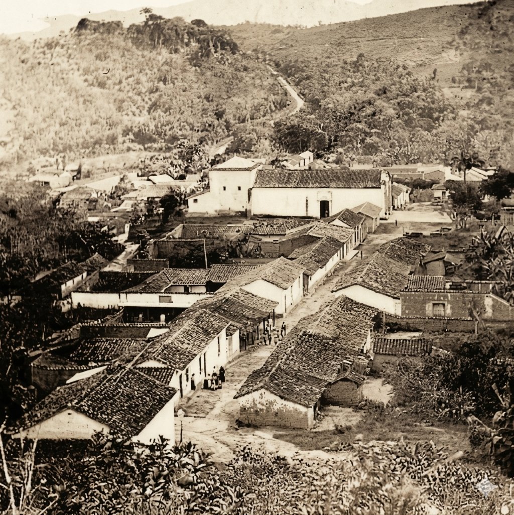El Hatillo, fundado en 1784 por Baltasar de León. Patrimonio Cultural en 1960, Municipio turístico de Miranda, reconocido por su arquitectura, clima fresco y tradiciones religiosas, gestionado actualmente bajo enfoque de seguridad y desarrollo sostenible. Foto fines siglo XIX.