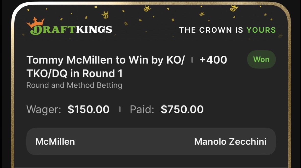 LineTheoryHQ's tweet photo. Cashed Tickets from tonight’s UFC Moicano vs Duncan card: 💰

Gore Round 3 Sub +3000
Ewing R3 KO +1600
Costa Finish +100
McMillen KO R1 +400
Yakhyaev R1 Sub +150
Moicano Sub +250
Moicano Sub R2 +1000

Follow for more. https://t.co/FLtrp3EBor