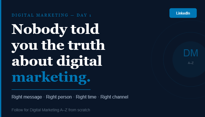 Pritenath7's tweet photo. They told you to "go digital." But nobody told you what that actually means.

Here's the truth most marketers won't admit:

Digital Marketing is not just running ads.
It's not just posting on Instagram.
It's not just "boosting" a Facebook post.

#DigitalMarketing #MarketingBasics https://t.co/gV6jH1xtLF