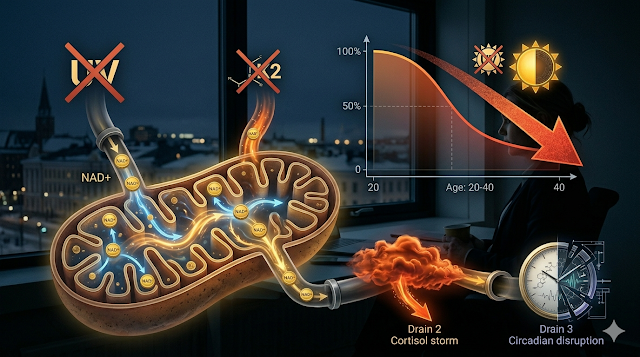 NutriStackLab's tweet image. Går cellene dine tom for strøm? 
20 timer mørke stjeler kroppens NAD+. Det er derfor kaffe ikke lenger virker mot hjernetåken din. Finn ut hvordan NMN gjenoppretter energien på cellenivå.
Les om NAD-konkurs her: 👇 nutristacklab.com/2026/03/the-na…
#NAD #NMN #Helse #Mørketid #AntiAging