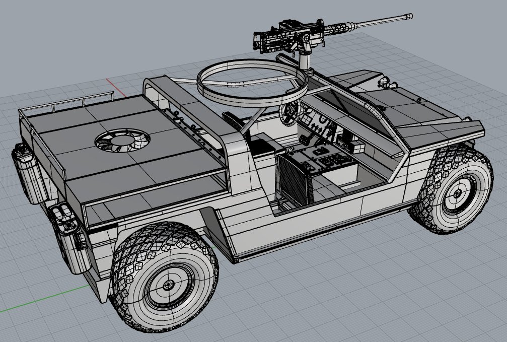 oh850jp's tweet photo. XR311 コンバットバギー進捗。M2重機関銃製作完了。#XR311 #Rhinoceros #3Dモデリング https://t.co/CxXIy42fHx