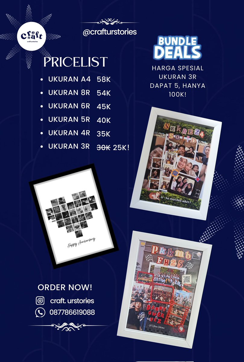 crafturstories's tweet photo. @unicefess haloo kakak² semua yang mau ngasih hadiah ke temen, temen lv 2, pacar, sahabat, organisasi bwat demiss, atau untuk kenang²an yuk ada promo bundling😋, yang mau sewa digi buat fine dining jg bisa✨ langsung hubungi wa atau dm lewat x bisa jg dm melalui ig @craft.urstories yaa!🤩🤩 https://t.co/ozvNEXhzG2