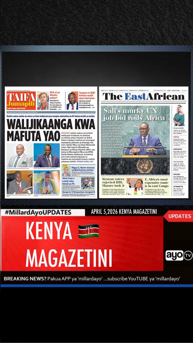 millardayo's tweet photo. MillardAyo Newspaper Tanzania &amp; Kenya April 5, 2026 

https://t.co/AXhkPdv1j3 https://t.co/sLqVNavF9i
