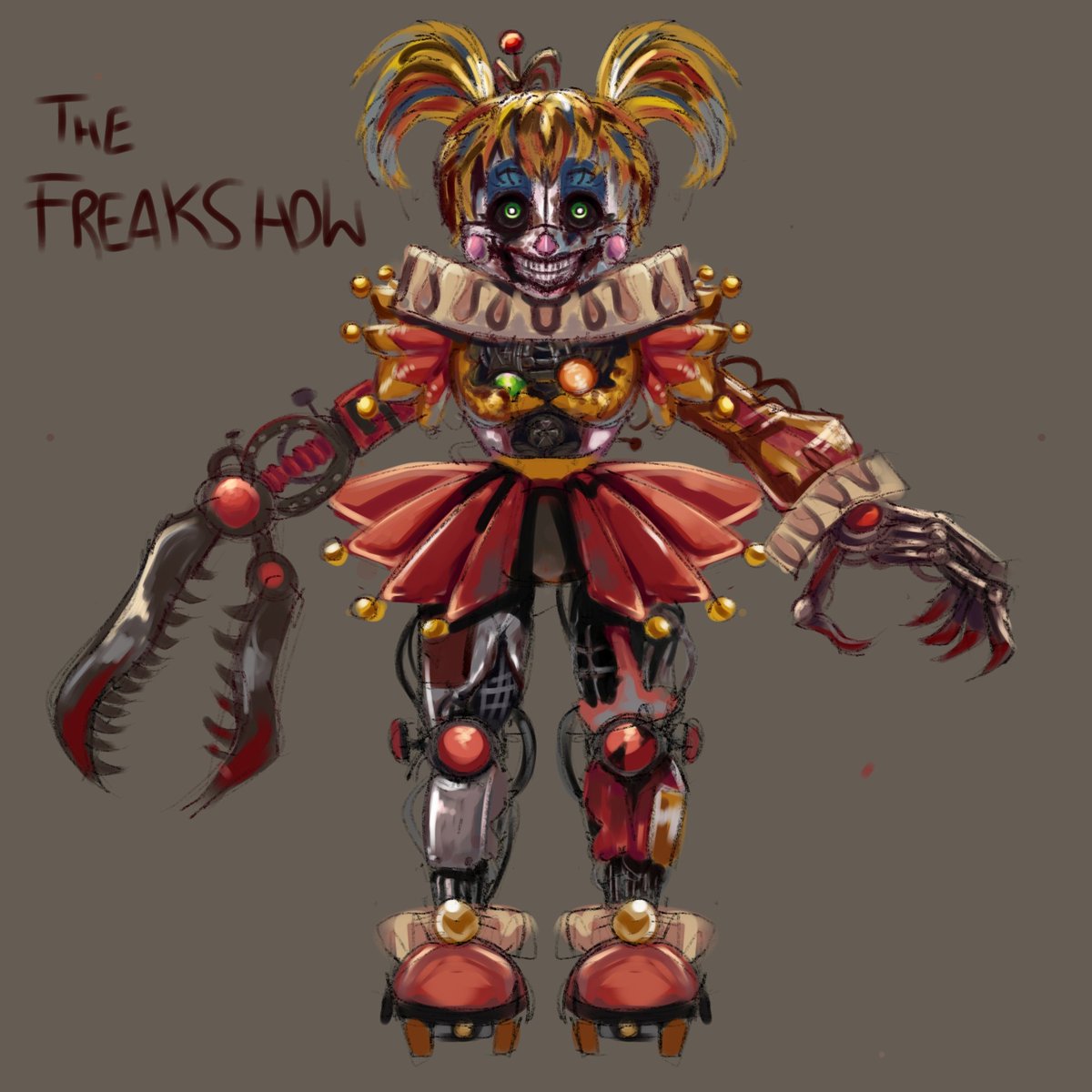 3lGabri34865's tweet image. I changed the name according to the suggestions and made a skin for her. 🎈#fnaf #bitebynight #digitaldraw #it #scrapbaby #roblox
