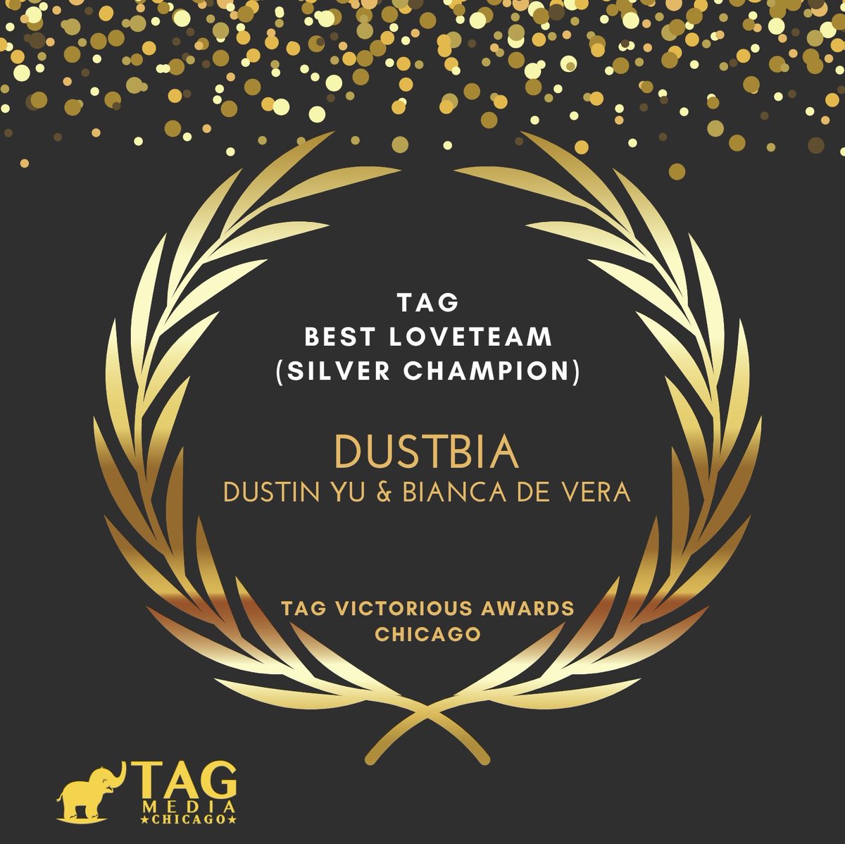 tagmediachicago's tweet photo. ⭐️ 6th TAG Victorious Awards Chicago ⭐

…And the TAG Award goes to…🥁

DustBia (Dustin Yu & Bianca De Vera)
🏆 TAG Best LoveTeam, Silver Champion

CONGRATULATIONS! 👏👏👏

The Filipino-American community of Chicago is incredibly proud of you. May you continue to inspire others and elevate the world through your extraordinary gift.

*A personalized plaque will be mailed to all TAG Awardees in the coming months, along with an exclusive invitation to be featured in Volume 2 of the Amazon #1 Best Seller VICTORY CODED (Celebrity Edition) by best-selling author Elijah Golden.

🔔 Don’t forget to follow @tagmediachicago and @1elijahgolden

#6thTAGAwardsChicago
#tagawardschicago
#TAGVictorious 
#TAGVictoriousAwards

@DUSTBIAWWOFC1 @dusbiofc @TITASOFDUSTBIA @WitchesOfDusBia @DUSTBIATR3NDS @DUSTBIA_UPDATES @DUSTBIANEWS
