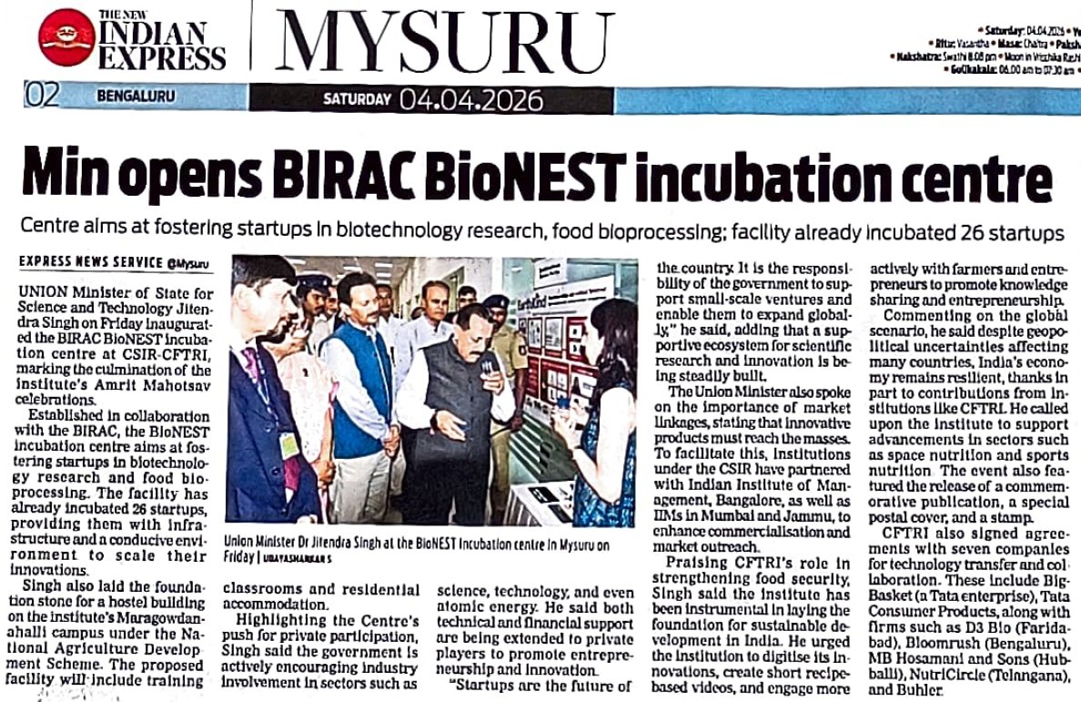 DrJitendraSingh's tweet photo. The New Indian Express: Min opens #BIRAC BioNEST incubation Center. https://t.co/V6o28vQeIv