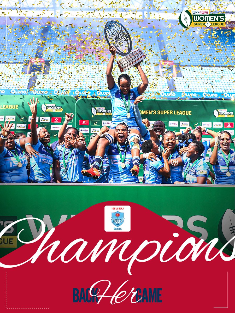 sawomensprov's tweet photo. The Isuzu Bulls Daisies make it four in a row, after claiming the Pick n Pay #WSL title at Loftus Versfeld.
Read more here: https://t.co/7WlozxLel1
#BackHerGame https://t.co/ZGM08KQRgP