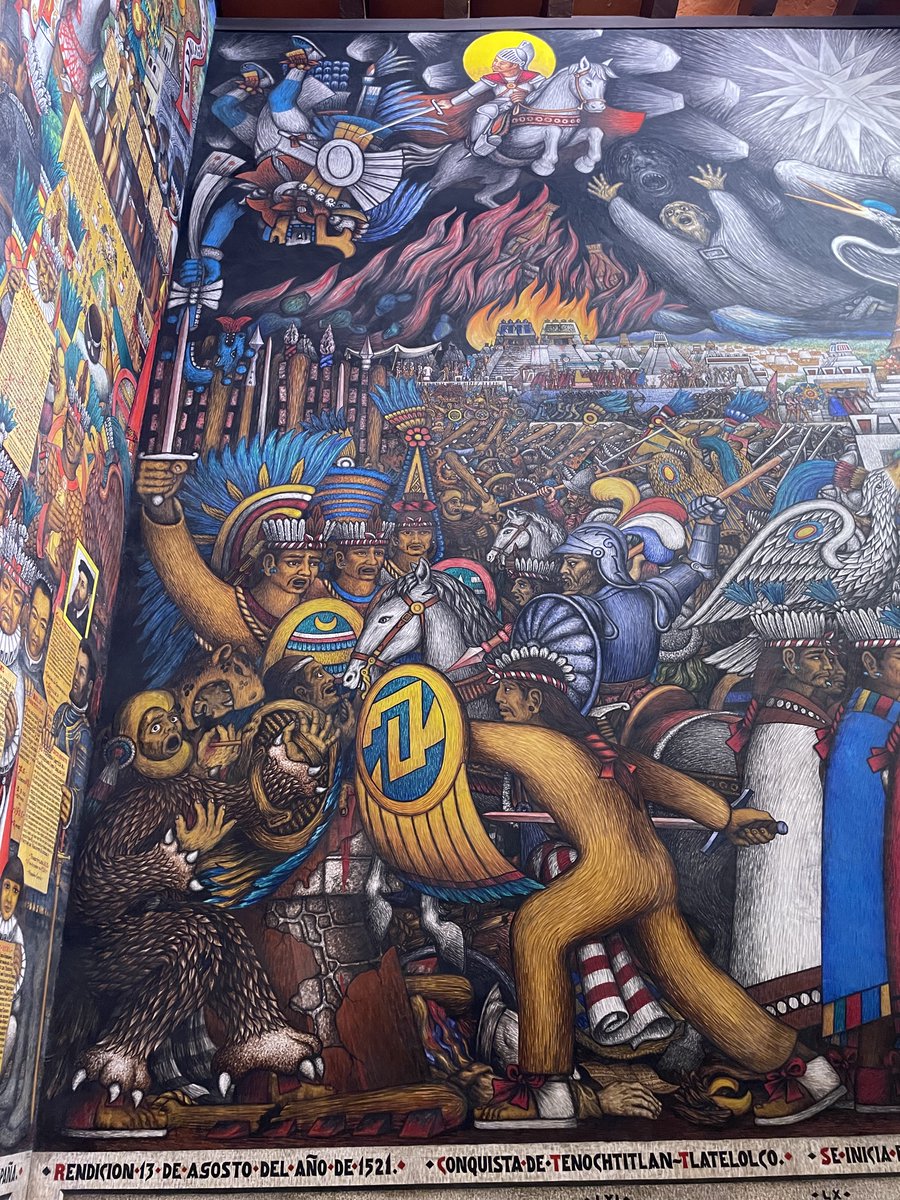 finitor's tweet photo. @BowTiedPassport Have you checked out the murals by Desiderio Hernández Xochitiotzin in Tlaxcala’s Palacio de Gobierno. They depict exactly what you describe, Tlaxcalans as the main agents of the Conquest, and it is such a jarring inversion of the Mexica-centric history we get in the capital https://t.co/qlybpmsKfK