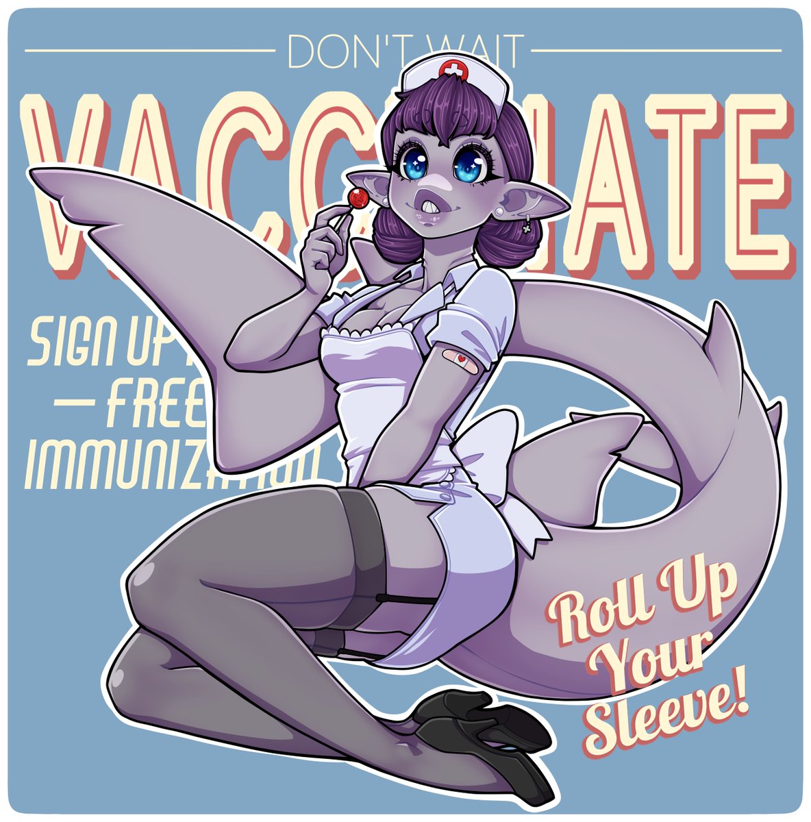 Vaccinate 💉

Honestly I just wanted to draw Nurse Shark and her pose plus the little hospital lolly reminded me so much of a pinup ad that I went ahead and made it into an advertisement for vaccinations