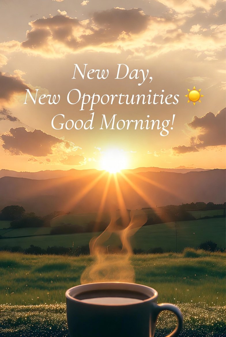"Good morning, Guys! 🌞 Starting the day with gratitude and a fresh perspective. What's one thing you're looking forward to this Sunday? Drop it below 👇 and let's spread some positive energy! ☕✨ #GoodMorning #SundayVibes #PositiveStart"