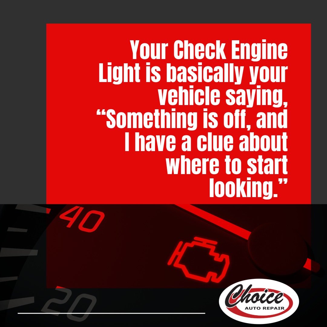 ChoiceAutoRep's tweet image. Check engine light on? 🚗 It could be something simple—or something serious. Don’t guess. At Choice Auto Repair, we help drivers understand the cause, spot key symptoms, and know when it’s time for a professional check before bigger problems happen. #autorepair #CheckEngineLight