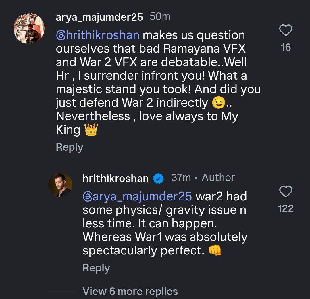 ManozTalks's tweet image. #HrithikRoshan Exposing his Own FILM's VFX - #War2 😃

WAR 2 had Some Physics / Gravity issue and less time . It Can Happen. Whereas #War1 was absolutely Specularly PERFECT ✅

~ HRITHIK ROSHAN , Didn't Even Spares his Own film while Expressing his Voice on #Ramayan 🔥