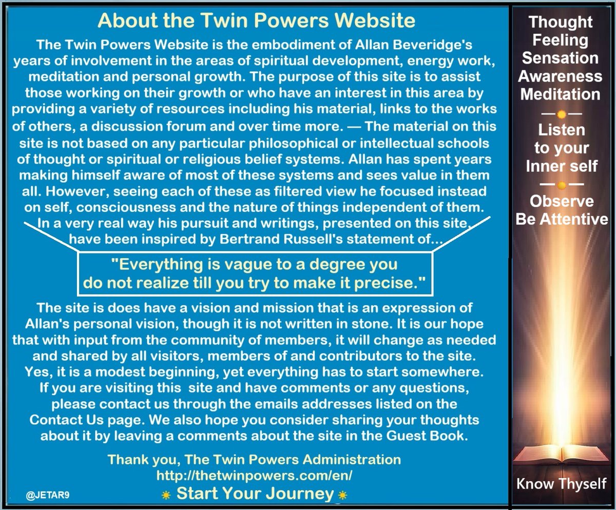 JETAR9's tweet image. 🙏
#SpiritualGrowth
#Mindfulness #GreaterAwareness
As a help near 2000 pages of material
Available on #TheTwinPowers Site👍
―
Here is an Excellent Essay by
Allan Beveridge @TheTwinPowers
« Developing Our Spiritual Foundation »
Extract:
➡️Modification: The creation
and development