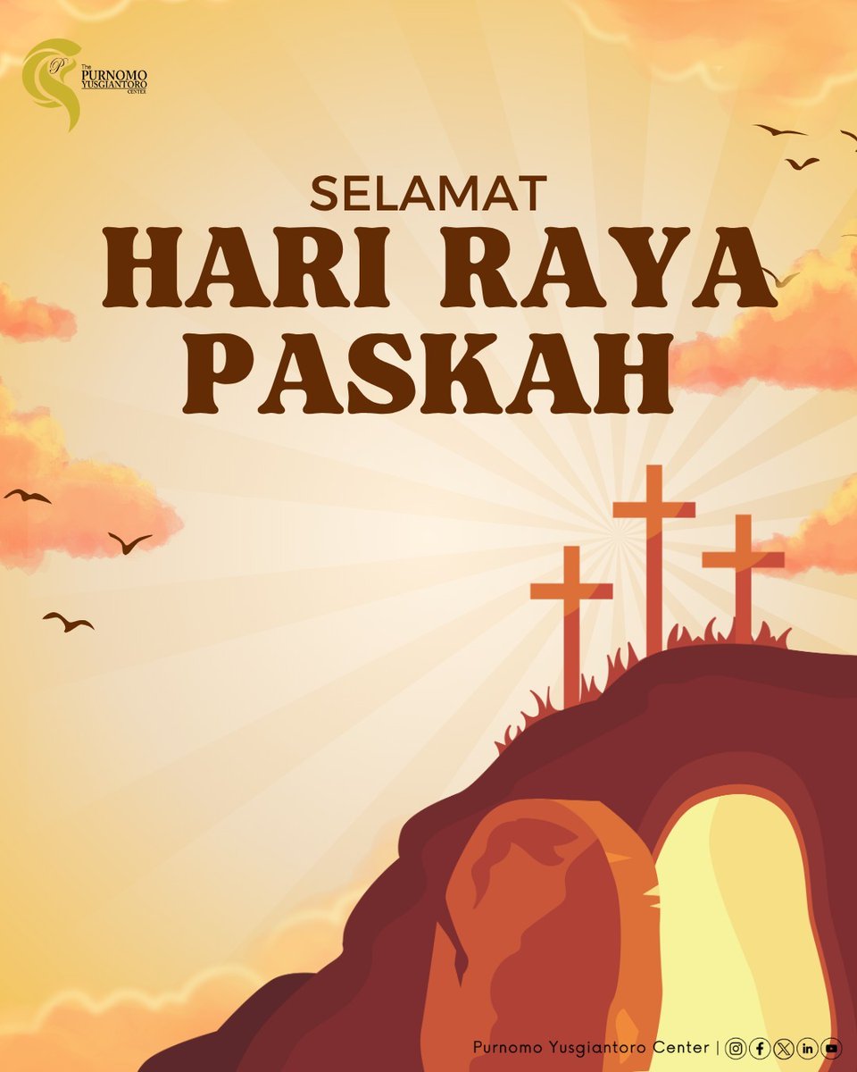 Dalam kebangkitan Kristus, kita diselamatkan dari dosa dan dipanggil untuk hidup sebagai ciptaan baru.

Mari semakin setia, mengasihi tanpa batas, melayani dengan tulus, dan menjadi terang bagi sesama. 

Selamat Hari Raya Paskah!

#PYC
#WorkingforBetterFuture
#HariRayaPaskah