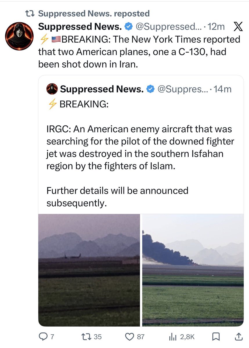 The Iranian regime propagandists are trying to help IRGC save some face and now they frame 2 destroyed (by USAF itself) C-130s that were stuck in the sand in the temporary forward base… as some sort of a military victory

I can’t 😂😂😂