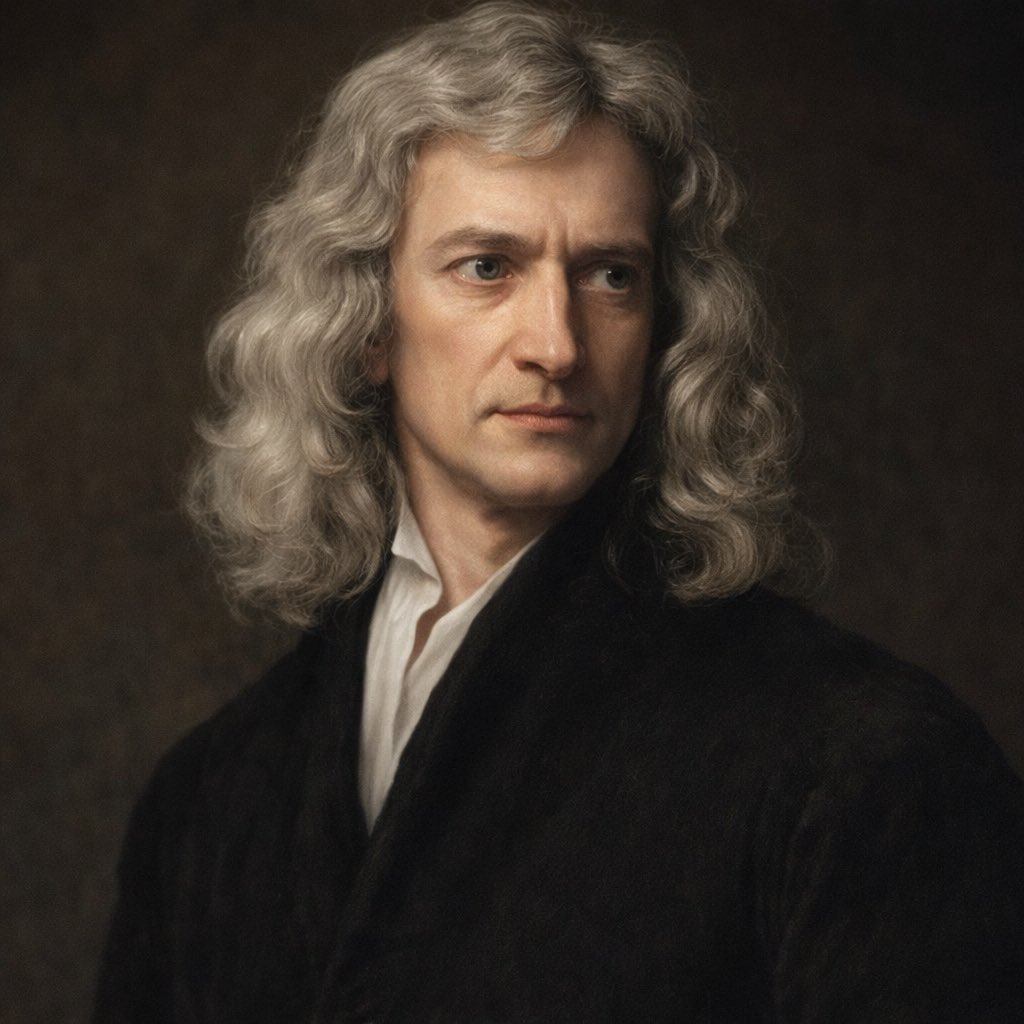 Nirmell's tweet photo. Sir Isaac Newton by #ChatGPT #isaacnewton @OpenAI https://t.co/d6HAoh3Zzp