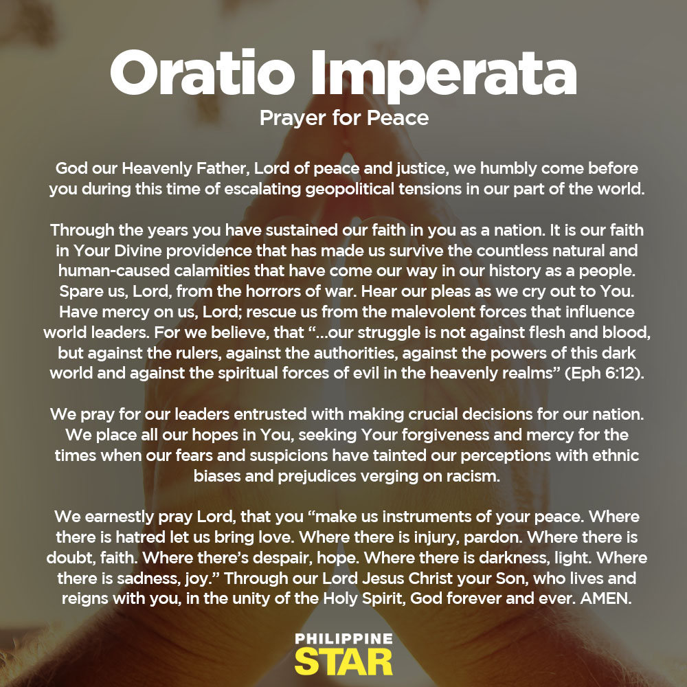 PhilippineStar's tweet photo. LET US PRAY 🙏

This Easter Sunday, let us pause for a moment to pray the Oratio Imperata for peace. https://t.co/WbccrsprPX