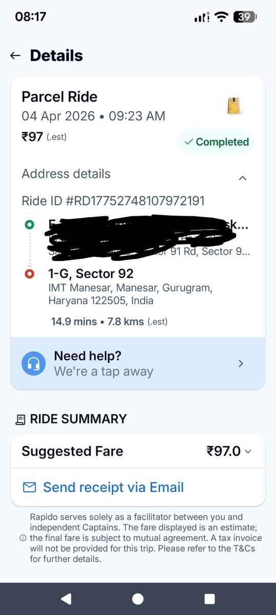 <a href="/rapidobikeapp/">Rapido</a> Details of transaction done..no delivery done and customer and money lost ...tried chat help thru app no agent got connected..pls reply