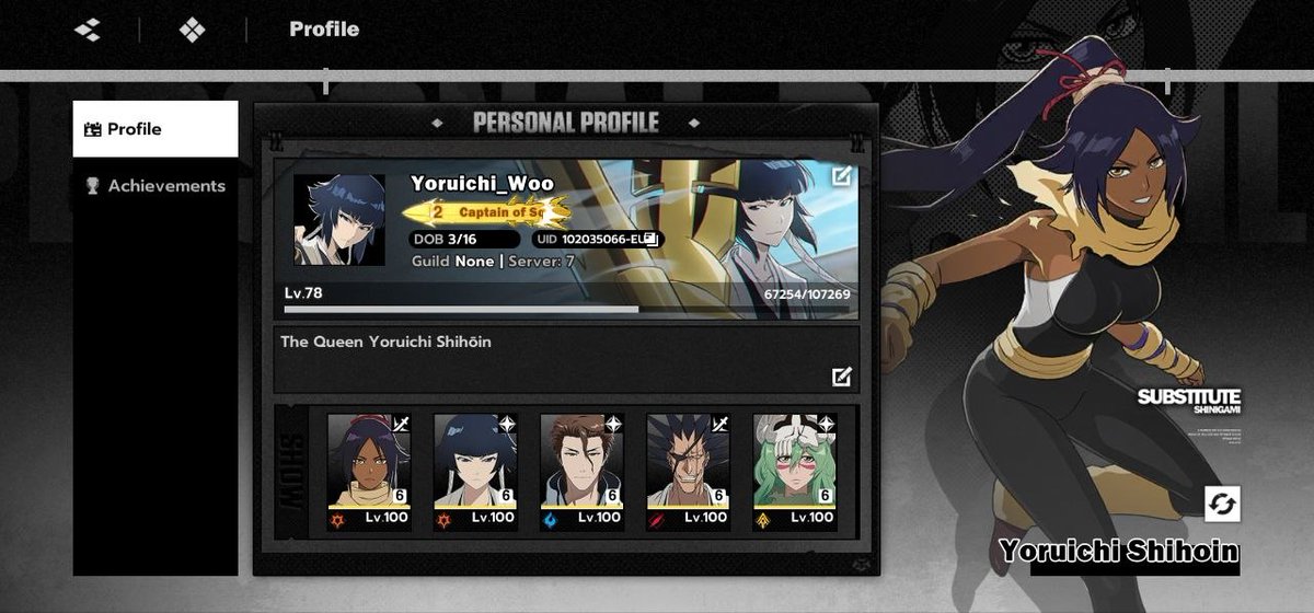 Yoruichi_Woo's tweet photo. My little Soi Fon 61k B6/A3/CS5 ✨️🚀
I still need 2 levels for her weapon, and a set of stamps lvl 30 , and the task will be completed
#BleachSoulResonance #Bleach #BLEACHGame #bleachanime #gaming https://t.co/I9zwXUVd5C