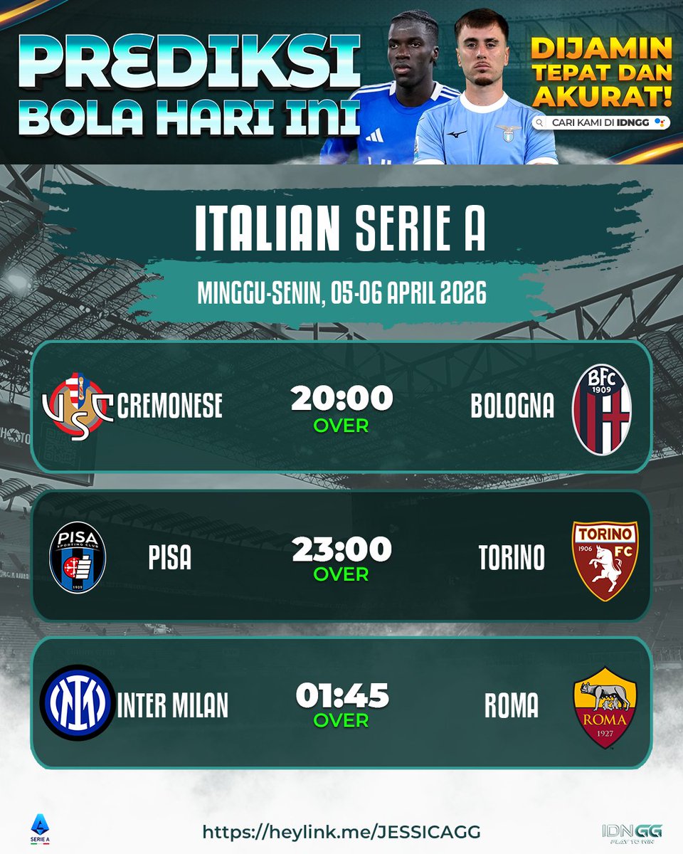 ebullient57remi's tweet photo. ITALIAN SERIE A

SERIE A SIAP BANJIR GOAL!! Big match + tim agresif = peluang OVER terbuka lebar!

#seriea #prediksibola #overpick #footballtips #IDNGG #bolahariini #sportbet #matchprediction https://t.co/ppqfPfNahy