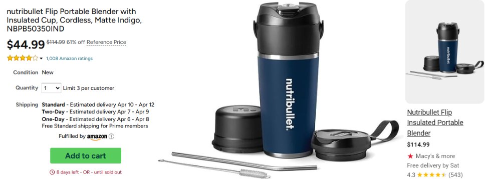 GlitchedDeals's tweet photo. $44 NUTRIBULLET PORTABLE BLENDER

This cordless portable blender bundle is now $70 off in Woot

Same exact model is listed for $115 at Macy's

Ships free for Amazon Prime members, will sell out

https://t.co/FRypjqK50d #ad https://t.co/sQM7HQVdIv