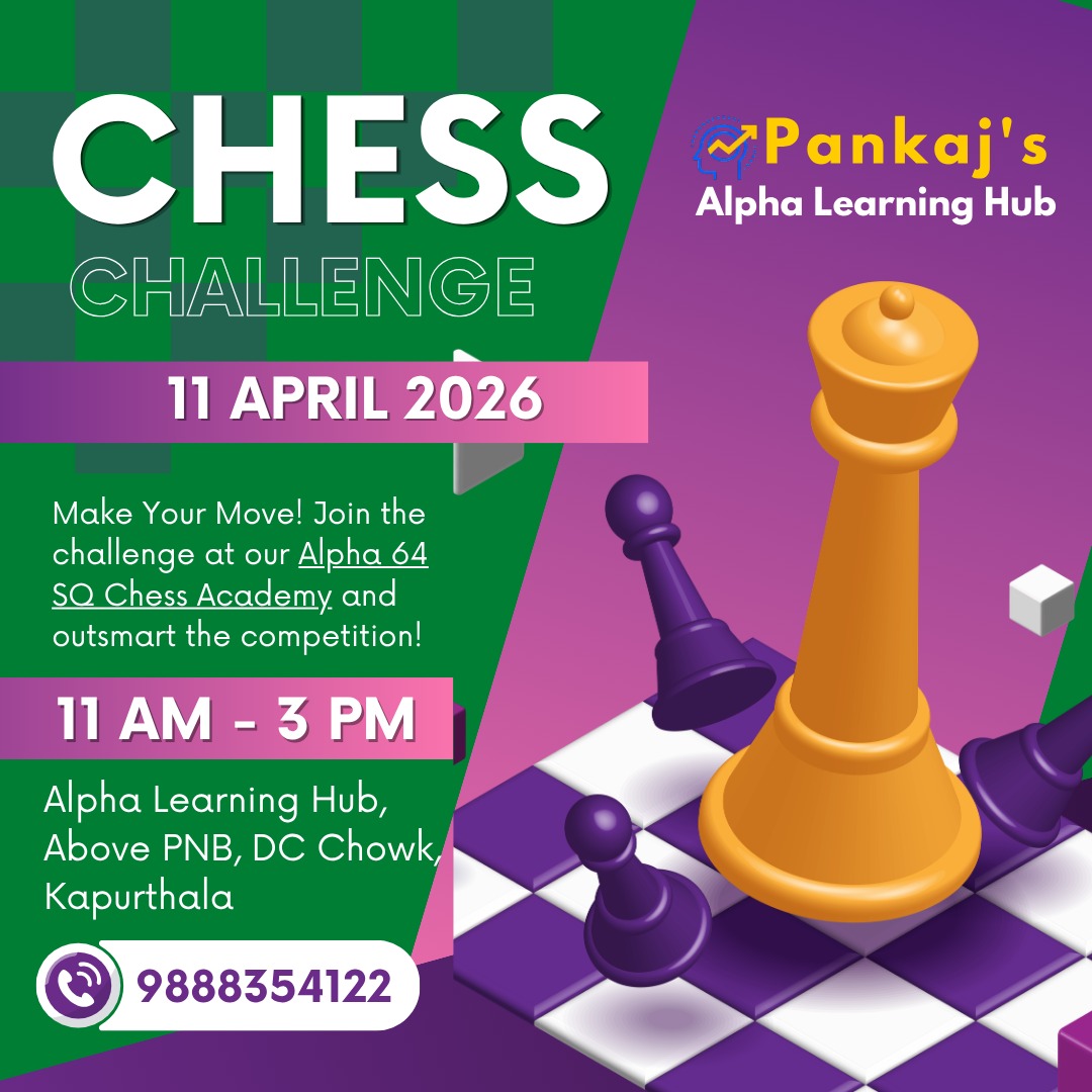 pankaj_kpt's tweet photo. First Alpha Chess Challenge on 11 Apr 2026 for Kapurthala players. Ignite your love for Chess.

https://t.co/GVRFY04uQJ

#Kapurthala #chess https://t.co/mijmRaYPBh