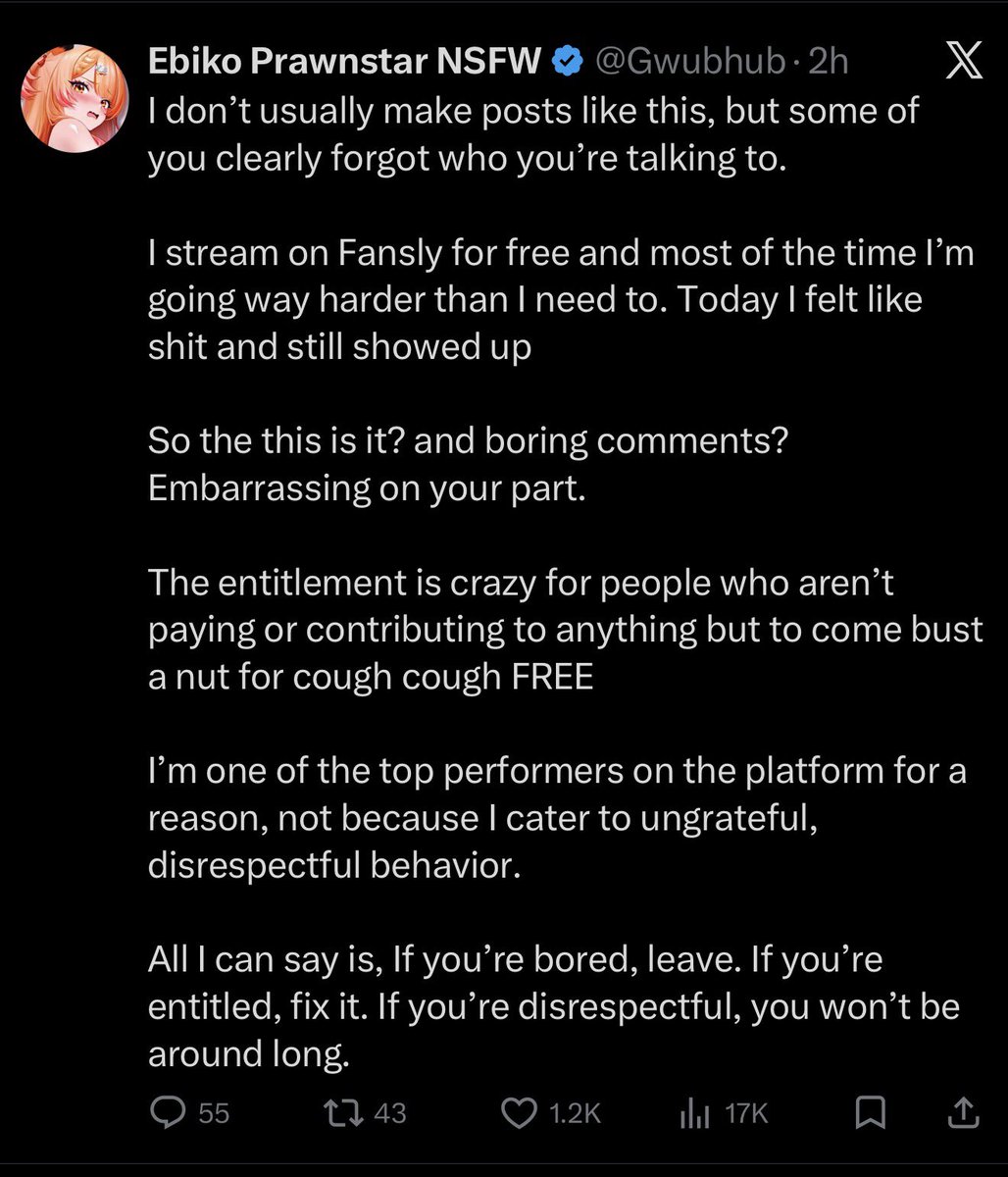 VtuberPiggy's tweet photo. This is rich coming from Ebiko who is only online 24/7 because other people run her account.

The whole purpose of all her content is to funnel people into her free account where they’ll talk to some agency people hoping to extract money. https://t.co/FlbC0XsO5F