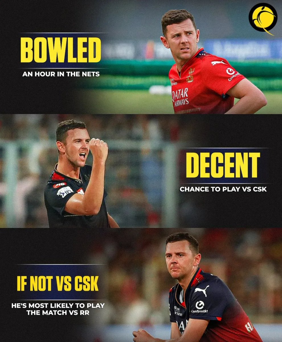 TopBookies's tweet photo. Josh Hazlewood is back in action 🚨

#JoshHazlewood #RCBvsCSK https://t.co/Q5gpwkUEL7