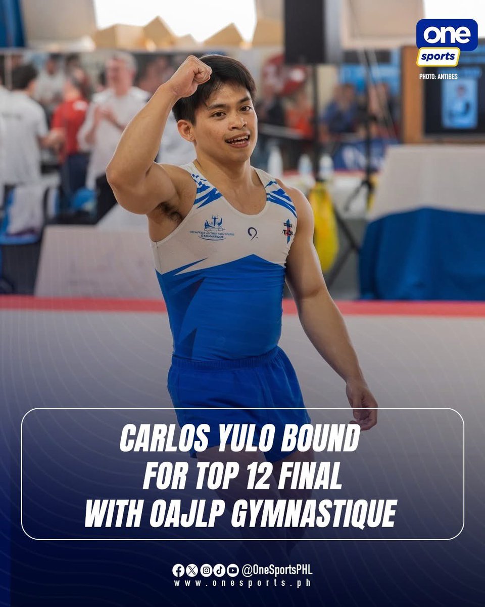 ALLEZ, CALOY 🤸🇵🇭

Two-time Olympic gold medalist Carlos Yulo is set to compete in the Top 12 Final, the French Men's Artistic Gymnastics Championship, where he competes for OAJLP Gymnastique after helping the club beat SMB Gymnastique, 44–29, in the semifinal on Saturday.
