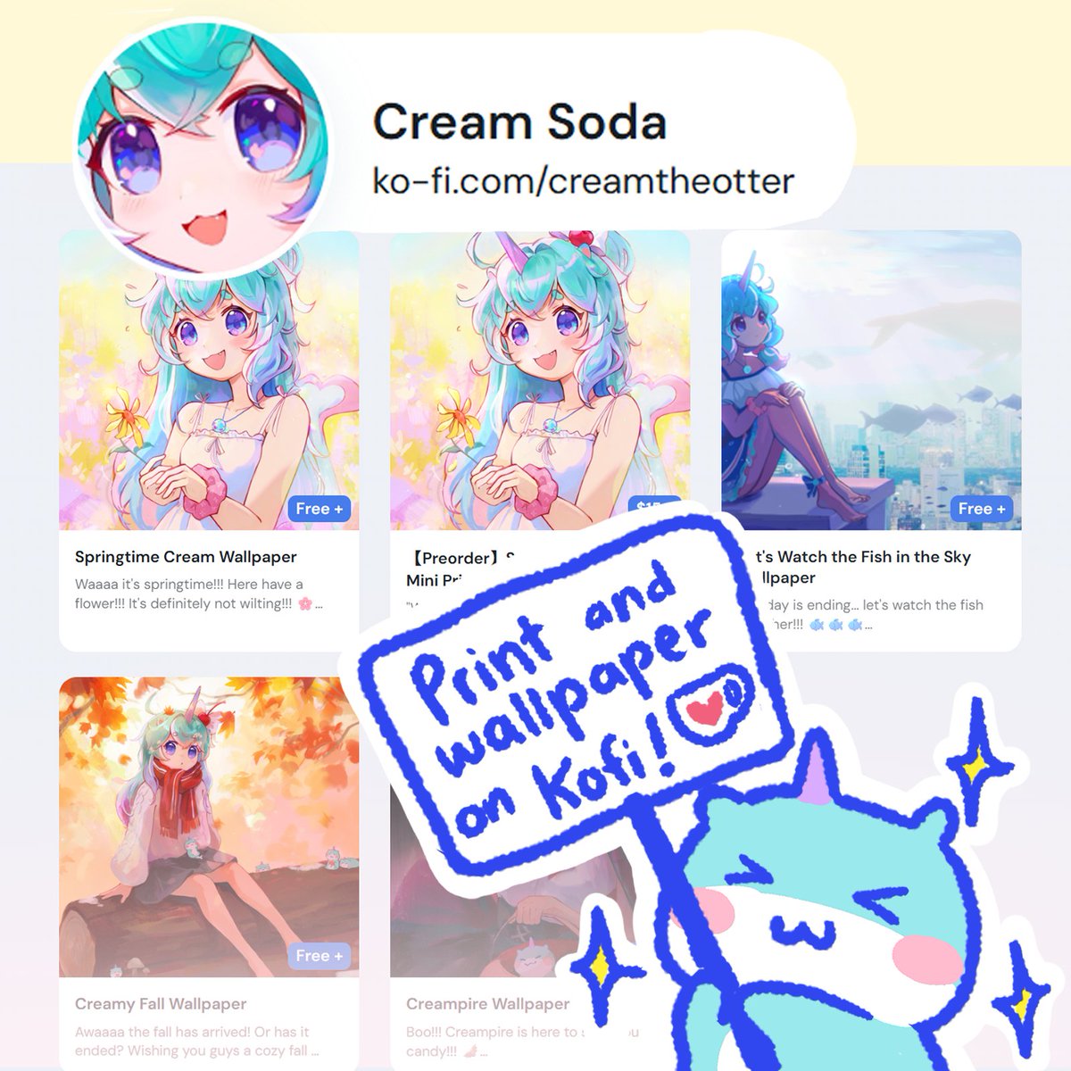 CreamTheOtter's tweet photo. 📢A reminder that preorders for my Sprintime Cream print will end Sunday tomorrow!!! 📢

Don't forget to grab it if you'll love a mini art print and for them to be signed!!! Drawn with lots of love weeeeeee!!! 🌸🌼✨ https://t.co/655VVEz7jr