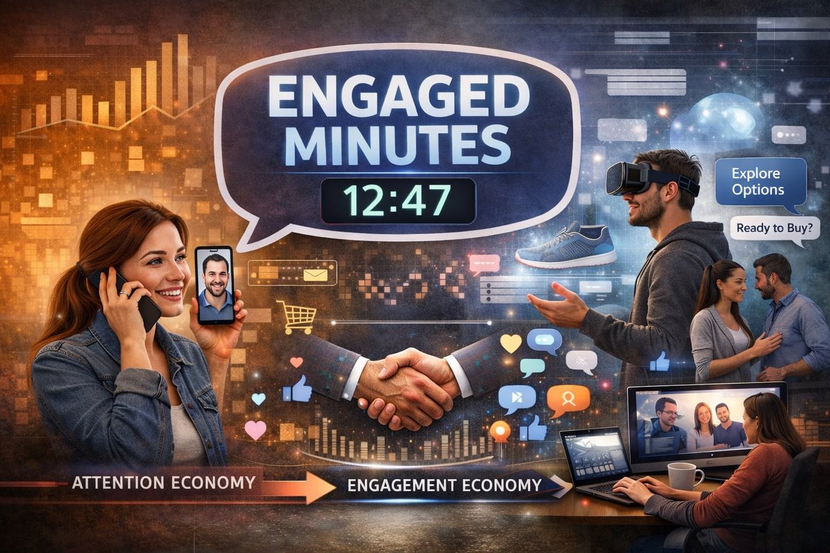 Talk2MeTwins's tweet photo. We’re moving from the attention economy to the engagement economy.

It’s no longer about impressions.
It’s about engaged minutes.

Real conversations.
Real connection.

This is where advertising is going.

#ConversationalIntelligence #EngagedMinutes #AI #Advertising https://t.co/Fzak54mTK5