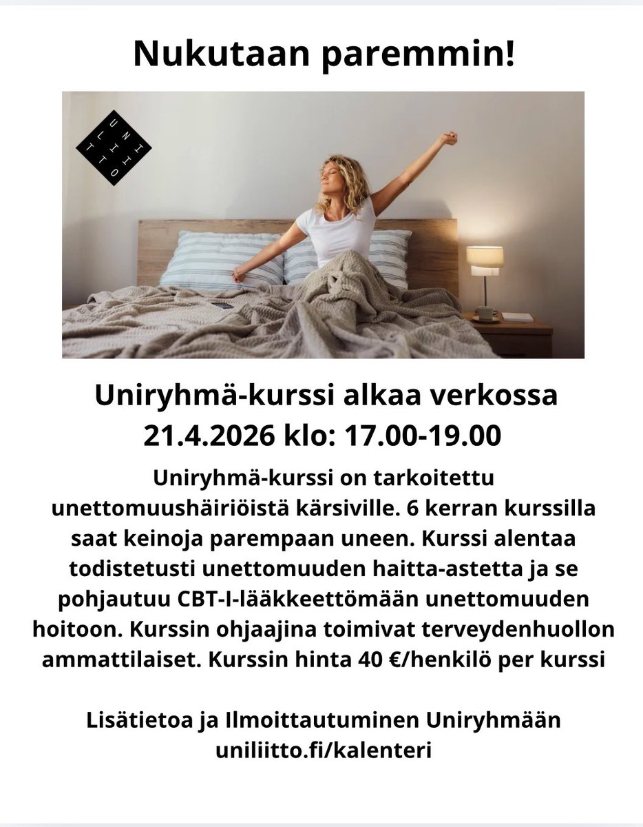 uniliitto's tweet photo. #tietoa unesta ja vaihdevuosista ja ilmoittautuminen Uniryhmään https://t.co/IhG8PHfOVx
#vireysviikko https://t.co/hkegsIJcmN