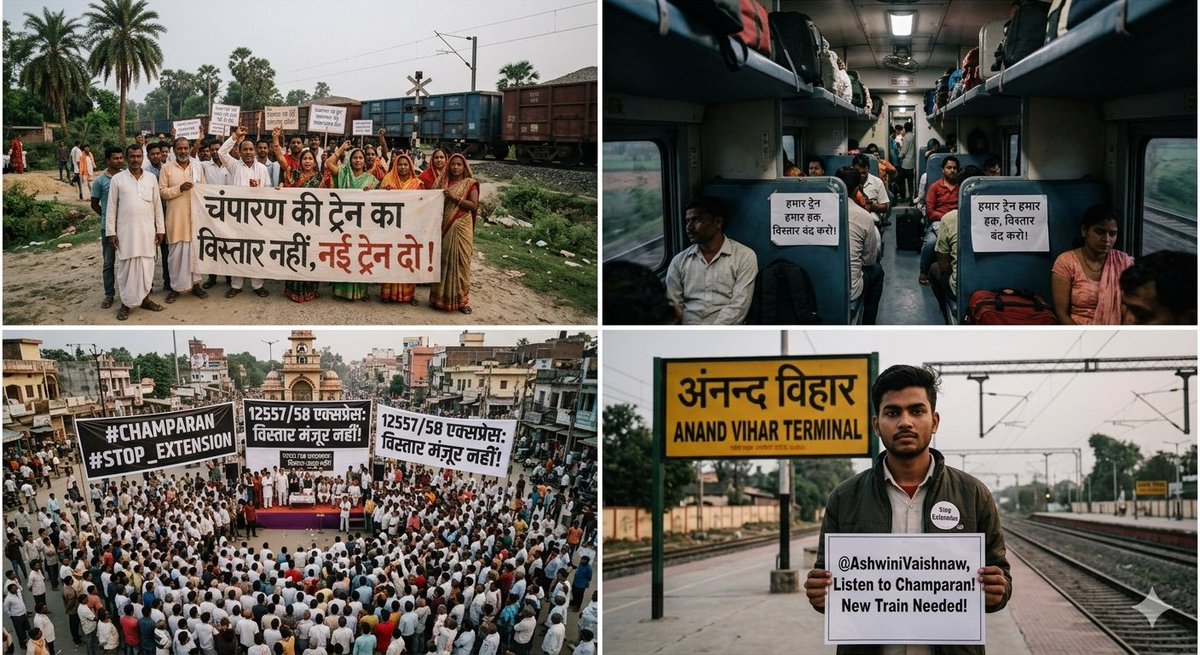 Rail_Bettiah's tweet photo. 🚫 12557/58 आनंद विहार टर्मिनल–मुजफ्फरपुर सप्त क्रांति सुपरफास्ट एक्सप्रेस का समस्तीपुर तक विस्तार मंजूर नहीं!
यह चंपारण की ट्रेन है — इसका विस्तार नहीं, नई ट्रेन दी जाए।
@chg_hjp
@AshwiniVaishnaw
@spjdivn
@srdcmspj
@CPROECR
#Champaran #StopExtension https://t.co/x3H9EO0aAH