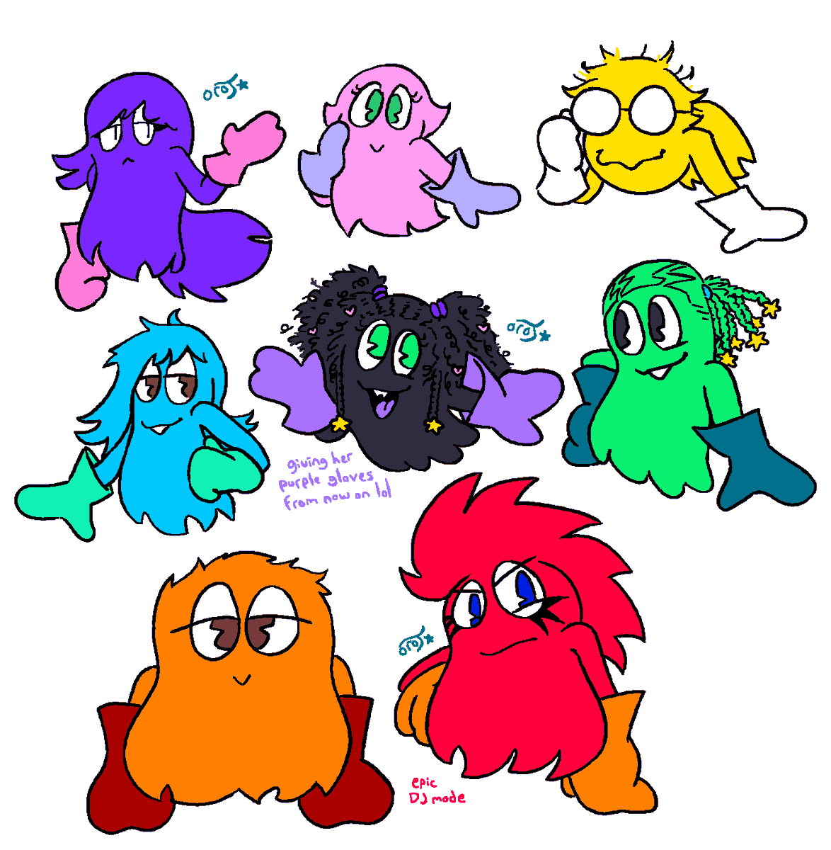 oro_junestar's tweet image. pac-man ghosts but with hair🥹💖 (+ the scrapped spunky styles i made while practicing black hairstyles) #pacman