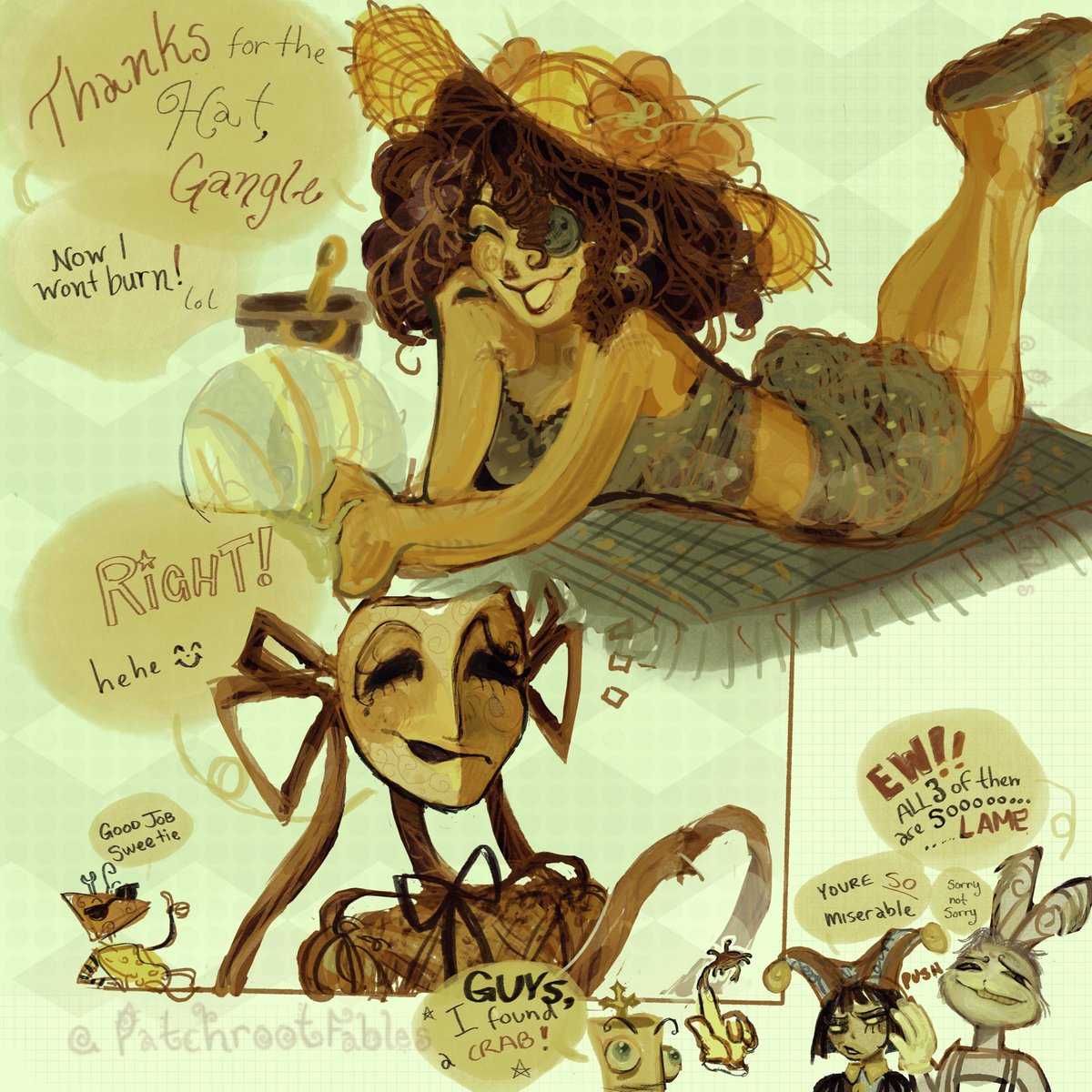 PatchrootFables's tweet photo. beach wip🐚 
petition for episode 9 to have a happy beach ending
#tadc #ragatha #kinger #gangle #pomni  #digitalcircus #episode8 #wip https://t.co/QiIZSthd7O