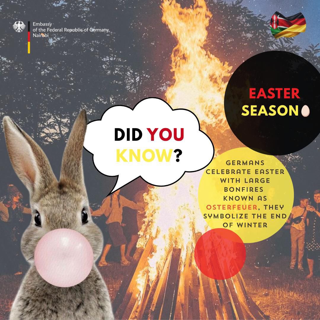 GermanyinKenya's tweet image. Happy Easter!🥚
Did you know some of the world’s most loved Easter traditions began in Germany? 
Swipe left to discover more…
#easter #didyouknow #germany