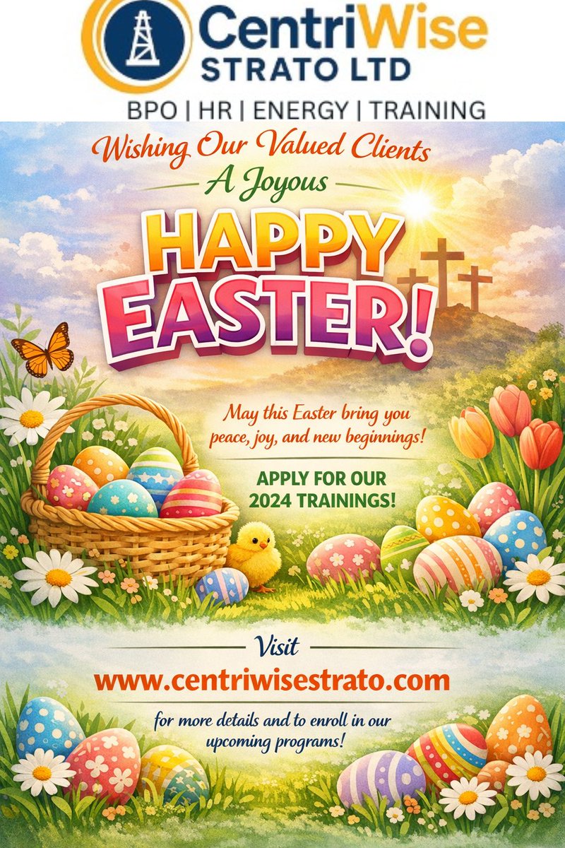 CentriWise's tweet image. As you celebrate new beginnings, take a step toward advancing your career through our technical and leadership trainings. Visit centriwisestrato.com for details and registration.
#CentriWise #Easter2024 #ProfessionalGrowth #EnergyInnovation #TrainingOpportunities