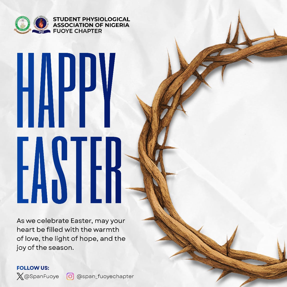 SpanFuoye's tweet photo. As we celebrate Easter, we extend our warm wishes to all spanites
May this season of renewal bring you strength, resilience, and excellence in your academic journey. https://t.co/73MH9E23W9