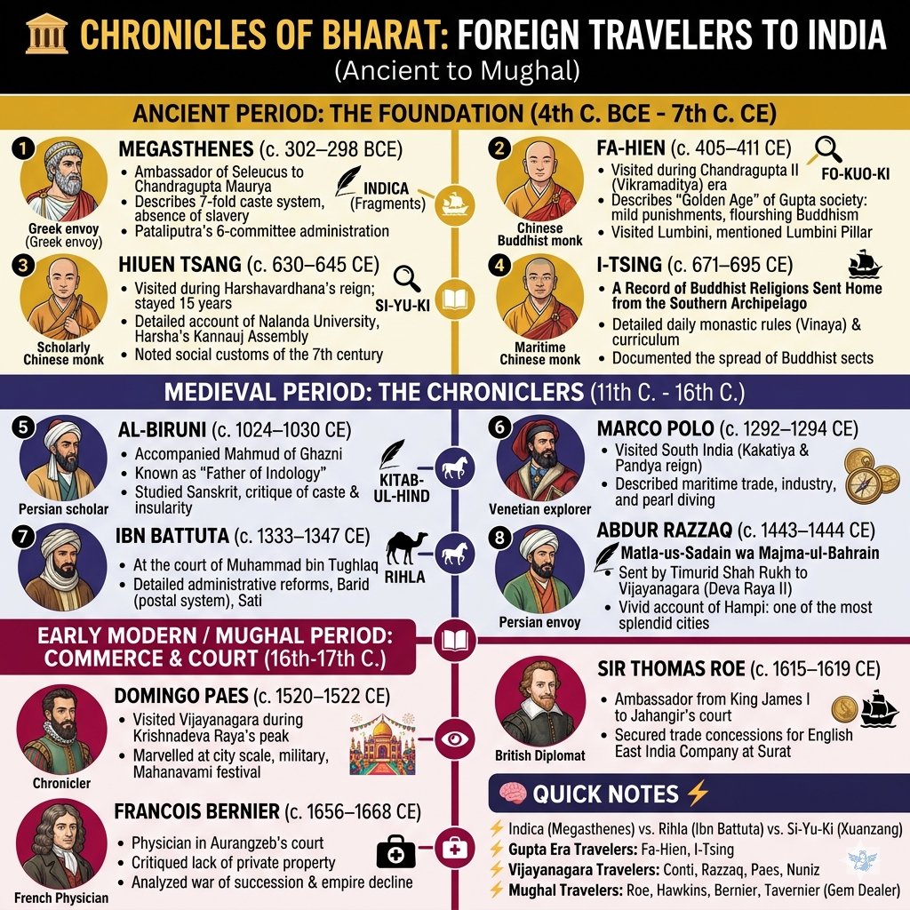 wingzpire_main's tweet photo. Chronicles of Bharat -
11 Travelers. 2000 Years. One Bharat

A timeline of the foreign travelers who documented our history.

From the courts of the Mauryas to the grandeur of Vijayanagara, India has always been a magnet for the world’s greatest minds.

#History #UPSC https://t.co/RaDUi2nMHZ