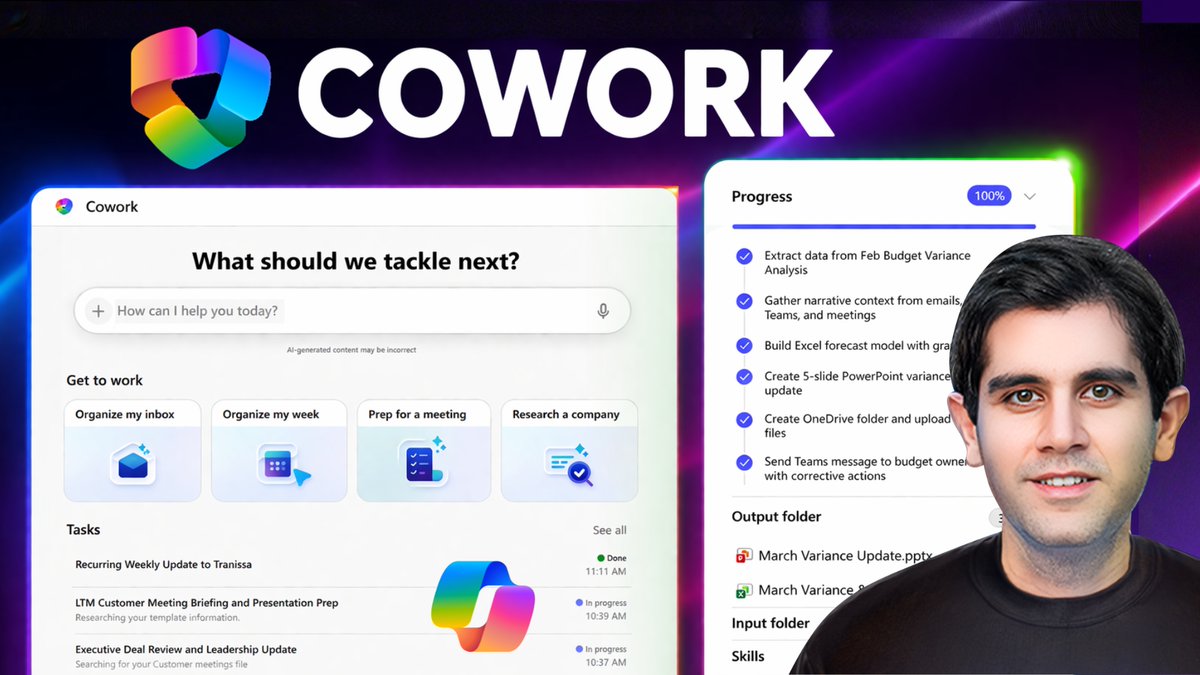 rezadorrani's tweet image. Got access to Copilot Cowork… and I’ve been using it non-stop.

🎥 Here’s my detailed walkthrough: youtu.be/2DdhWxmbyeA

This is not just AI that helps…
It actually does the work.

Feels like a real shift in how we get work done!

#MicrosoftCopilot #AI #FutureOfWork