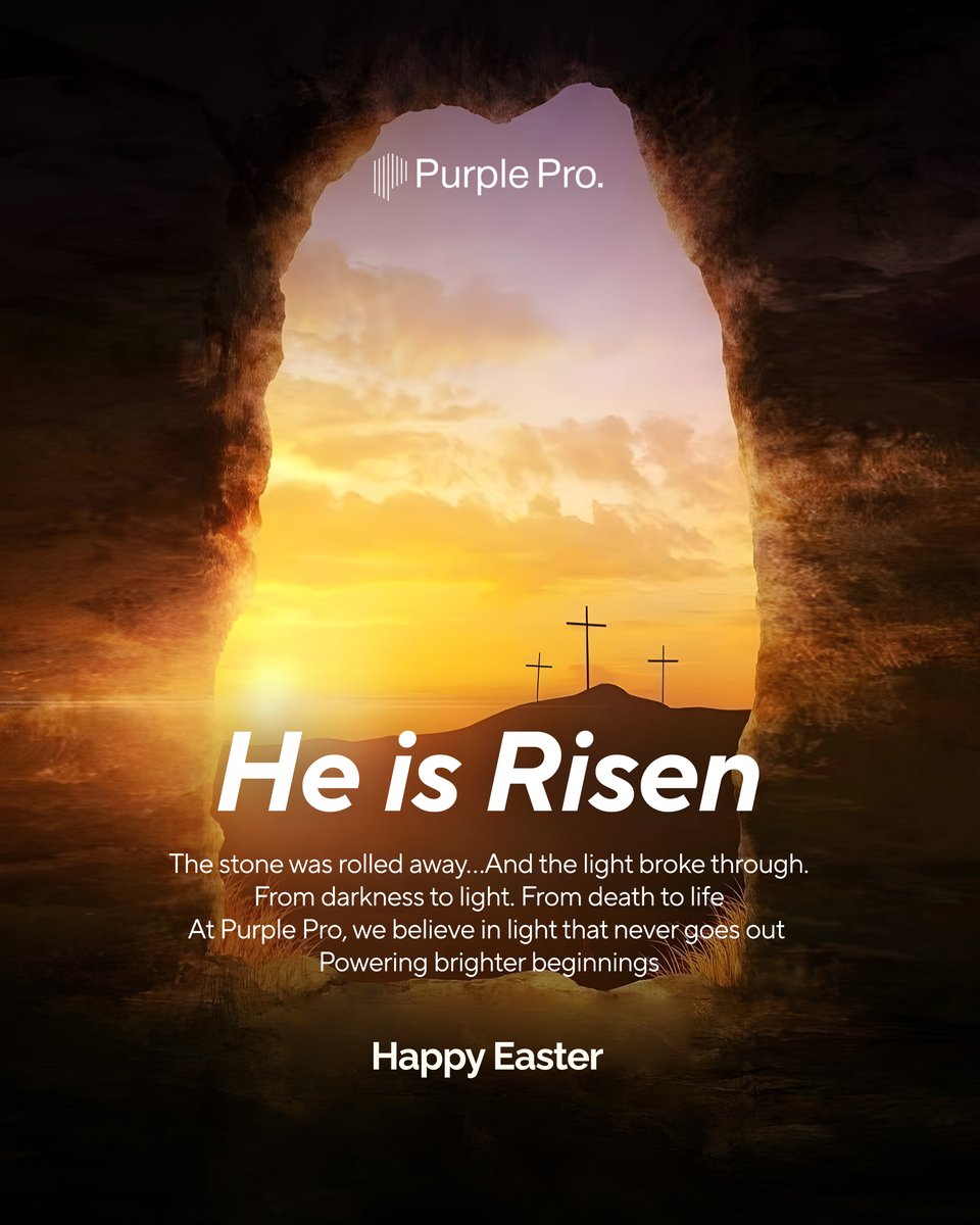 He is risen!

From darkness came light.
From death came life.

This Easter, we celebrate hope, renewal, and brighter days ahead 

#HappyEaster #NewBeginnings #PurplePro #SolarEnergy