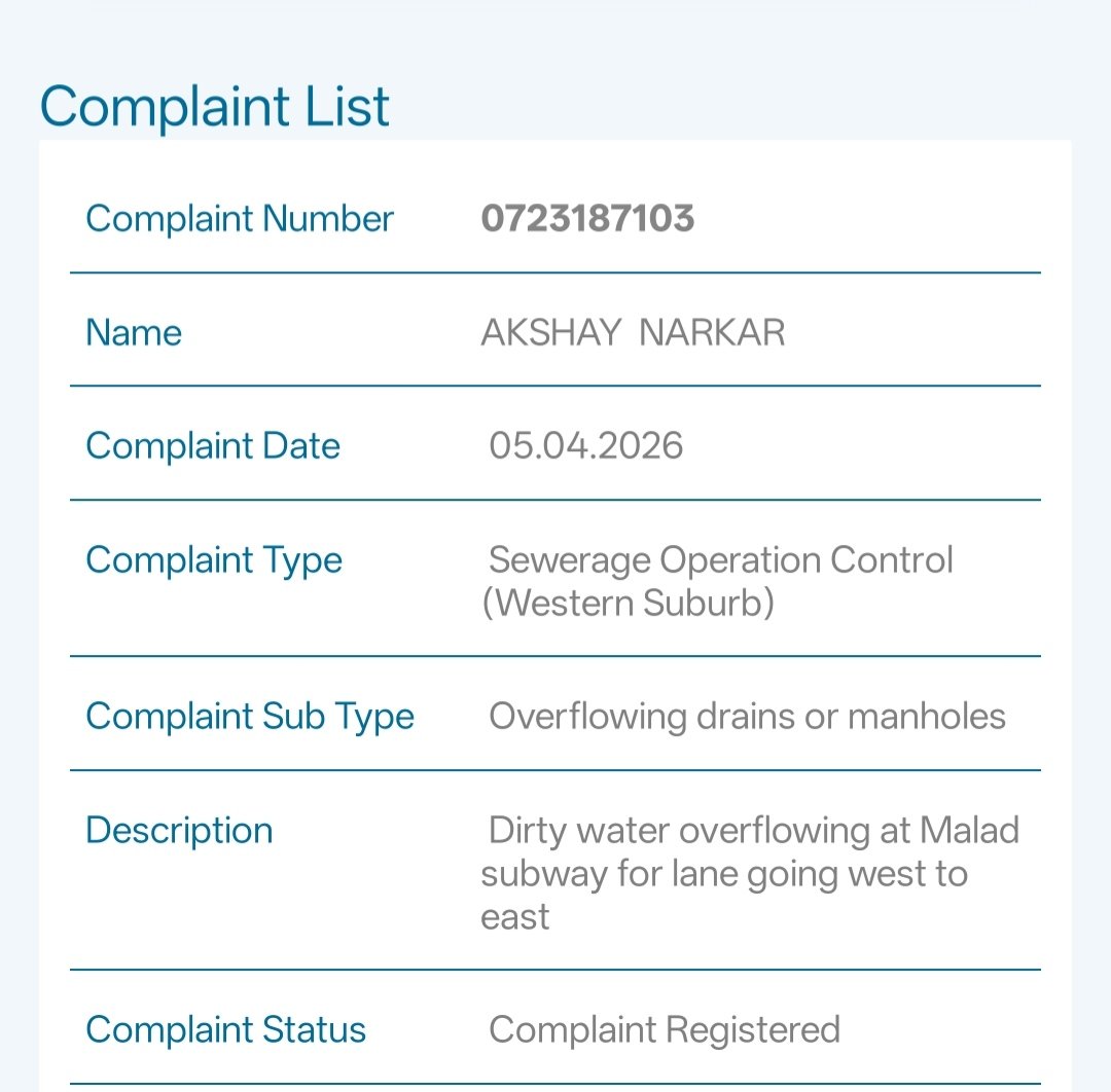 AkshayLaxman's tweet image. @mybmcWardPN old complaint for dirty water at Malad subway was closed on 30 March 26 but the issue still continues causing inconvenience to vehicles especially two wheelers, sharing latest video, please fix it. Raised new complaint for same on BMC app.