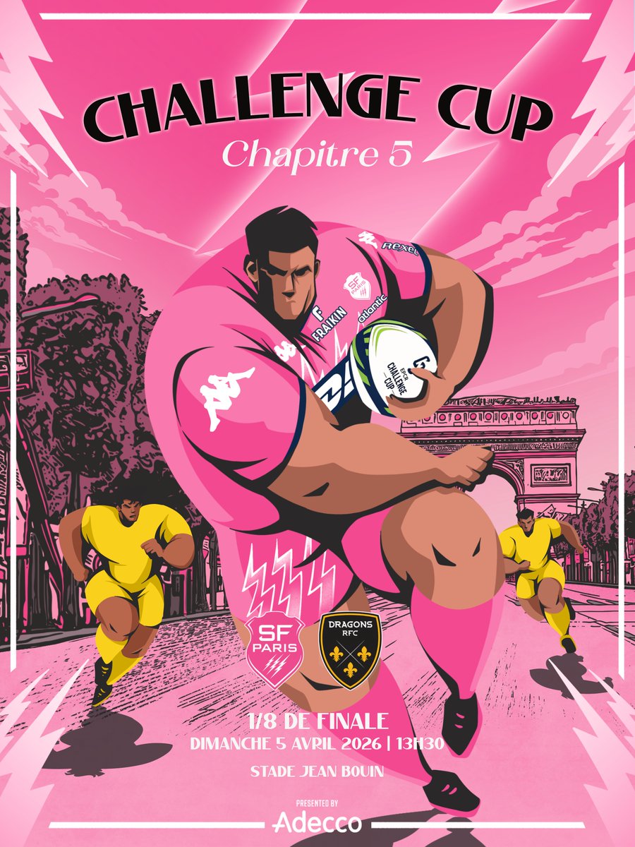 SFParisRugby's tweet photo. Jour de 𝒎𝒂𝒕𝒄𝒉 ⚡️

8e de finale de Challenge Cup face aux @dragonsrfc  👊

🎟️ https://t.co/9ldIHdibhP https://t.co/qoHzaDM8pP