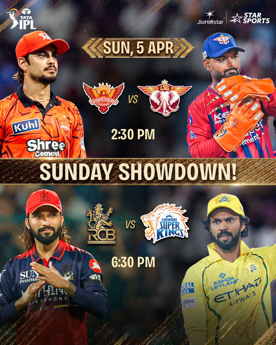 HashtagCricket7's tweet photo. Sunday plans? Sorted! 👏🤩

Double Header 🏏🏏
Two Big Matches 🙌🙌

💯% MATCH REPORTS ✔️ IN TELEGRAM CHANNEL 🤝

#TATAIPL 2026 👉 #SRHvLSG &amp; #RCBvCSK https://t.co/Gqa2LMeH7i
