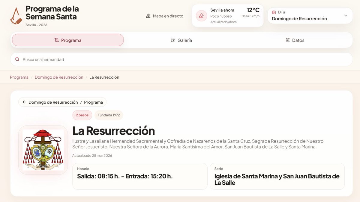PasoAPasoSev's tweet photo. Consulta el itinerario de la Hermandad de La Resurrección (@ResurreccionSev).
Salida: 08:15 h. - Entrada: 15:20 h.
Iglesia de Santa Marina y San Juan Bautista de La Salle
https://t.co/FnhP09E5DQ

 #SSantaSevilla26 #Semana #Sevilla https://t.co/eGg1lXbqP2