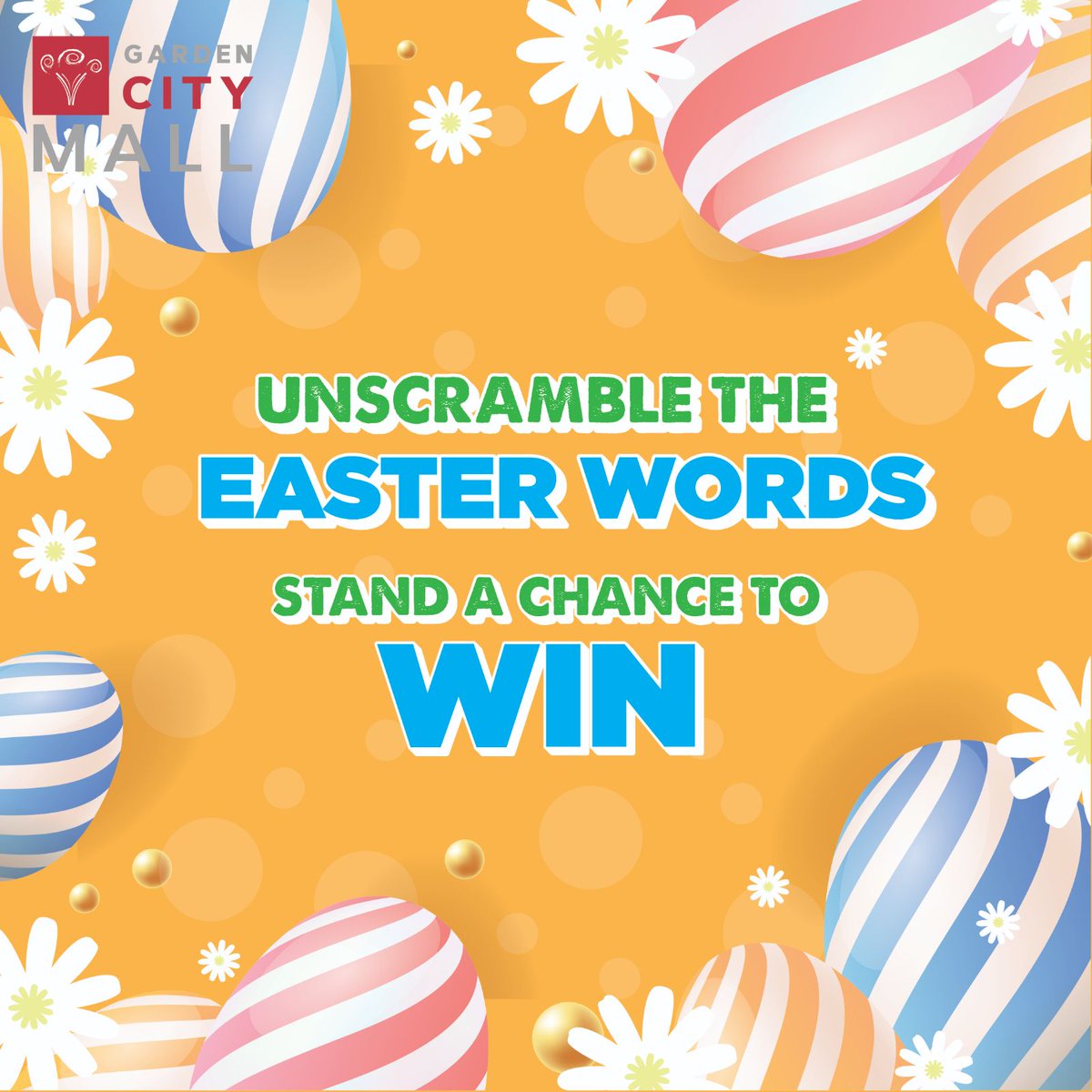 GardenCityNbi's tweet photo. Can you crack the scramble? 🥚
Unscramble ALL the Easter words, follow our page &amp; like this post for a chance to WIN an Easter gift! 

We will randomly select a winner from everyone who unscrambles all the words correctly.
#EasterFunventure #GardenCityMall #TheUltimateExperience https://t.co/Xx5BDn6hO1